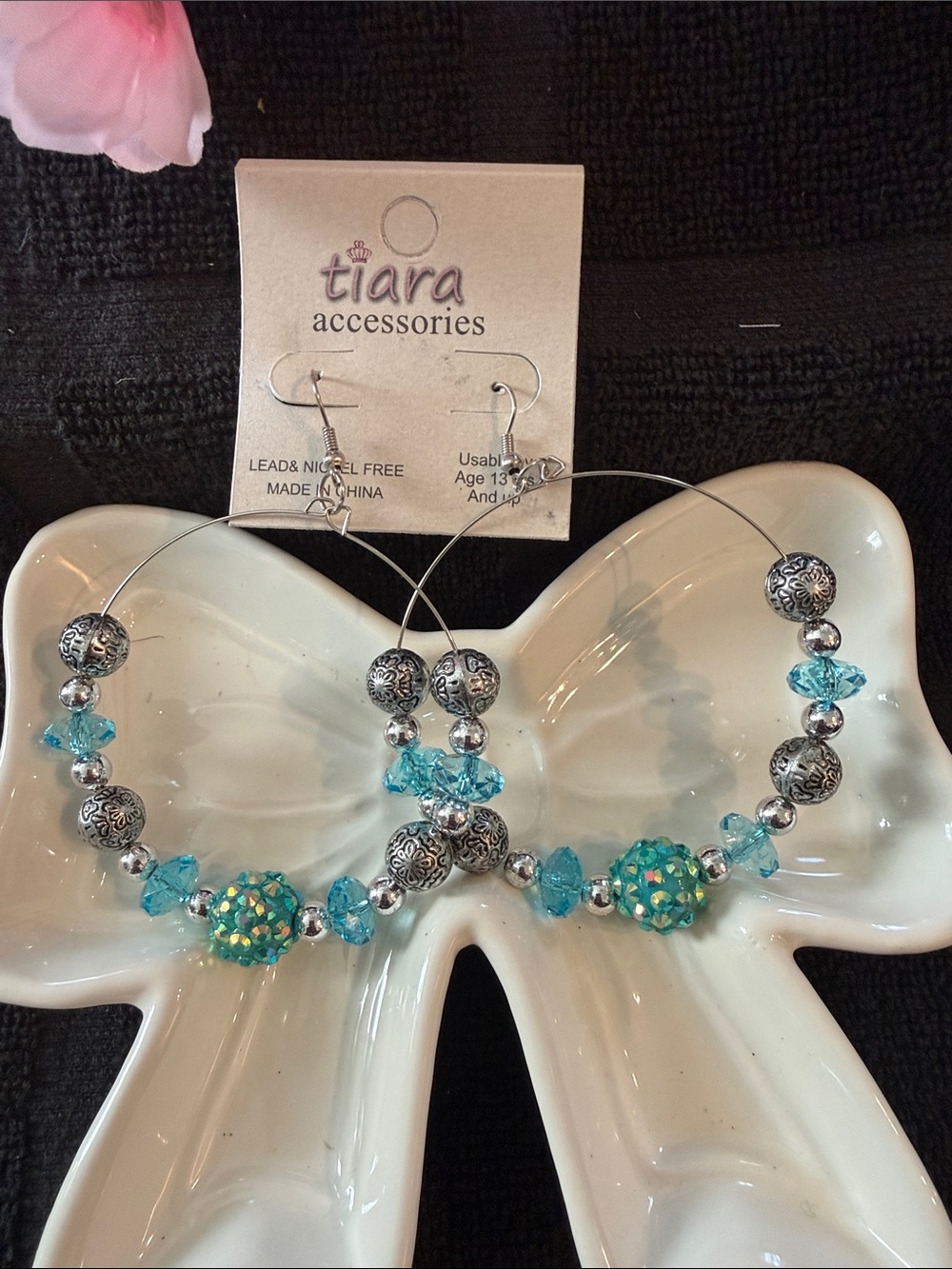 Tiara Turquoise and Silver Beaded Hoop Earrings